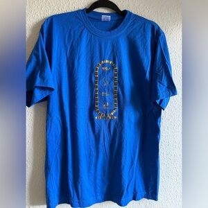 DARWISH Blue Tee with Multicolor Design 100% Egyptian cotton Size XXL